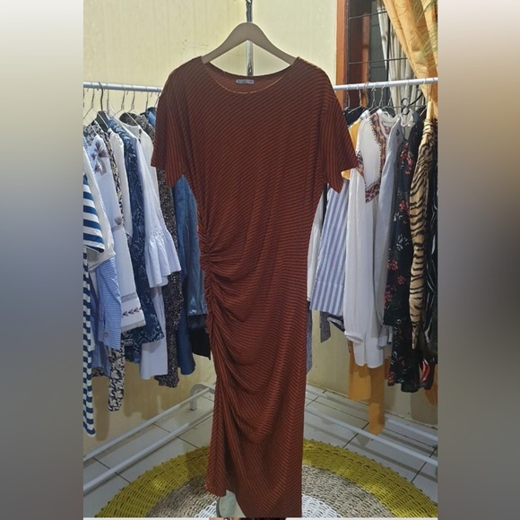 Zara Striped Burnt Orange Midi Dress - Picture 9 of 9